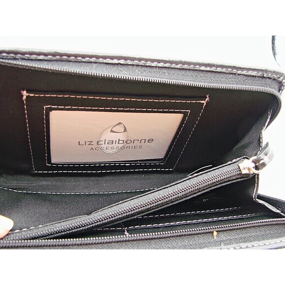 Liz Claiborne Initial B Perfect Clutch Wallet Solid Black Pink Wristlet Full Zip - Picture 7 of 12
